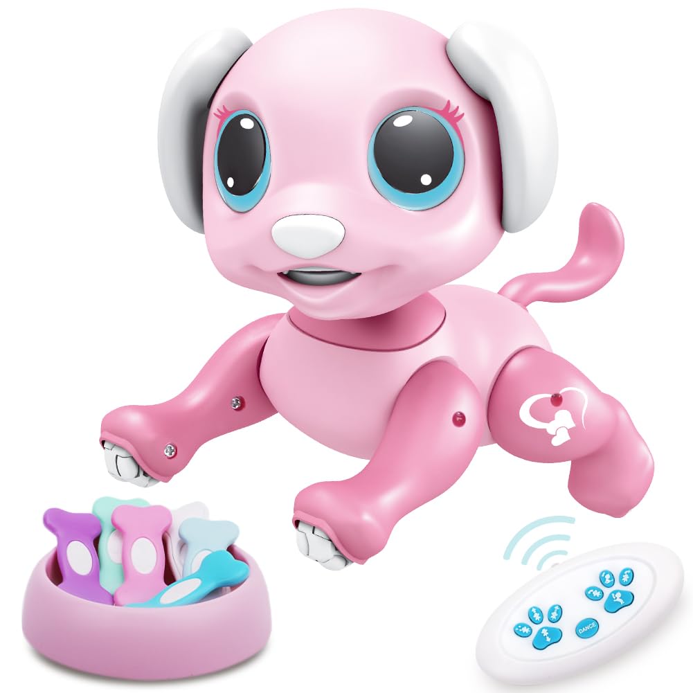 Remote Control Dog Gesture Sensing - Smart Puppy Pink Toy Robot Pet Walks Barks Interactive with Toddler, STEM Play