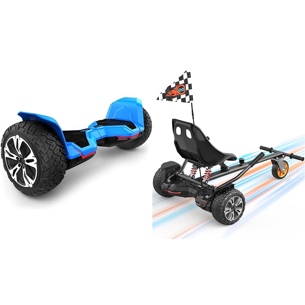 8.5 inch All Terrain Off Road Hoverboard with Bluetooth Speakers and LED Lights & K2 Hoverboard Go Kart Attachment for Kids & Adults