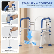 Load image into Gallery viewer, Loyoda Foldable Toilet Safety Rails for Seniors - Adjustable Toilet Safety Frame &amp; Toilet Handles for Elderly &amp; Disabled, Fits Most Toilets, 350lb Capacity, Blue
