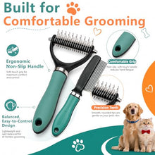 Load image into Gallery viewer, Dog Brush and Cat Deshedding Rake, Pet Grooming Tool for Shedding with Rounded Stainless Steel Teeth, Comfortable Grip for Long or Thick Coats (Green with Comb)
