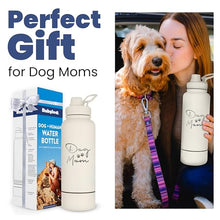 Load image into Gallery viewer, Dog Mom Water Bottle - 32 oz Stainless Steel Double Wall Insulated with 8 oz Detachable Bowl on Bottom - Cool Dog Mom Gifts for Women for Hiking, Walking, Travel and Everyday Adventures - DM Cream
