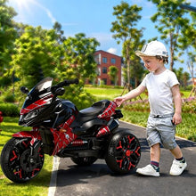 Load image into Gallery viewer, 3-Wheel Ride-On Toy Motorbike with Lighting Wheels, Music Player (Connect with Phone) and Hand Drive (RED)
