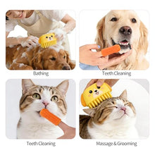 Load image into Gallery viewer, 3PCS Pet Grooming Kit – Dog Bath Brush with Soap Dispenser &amp; 2 Finger Toothbrushes | Silicone Dog Shampoo Brush for Small Medium Large Dogs, Soft Deshedding Massage Brush for Puppy &amp; Cats

