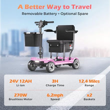 Load image into Gallery viewer, Lightweight Mobility Scooter for Adults &amp; Seniors - Cruise &amp; Airport Approved, 43lb Foldable Portable Motorized Scooters with Removable Lithium Battery for 12.4 Miles Travel, 300lb Capacity, Pink
