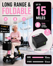 Load image into Gallery viewer, Ecomobi Light Weight Mobility Scooter for Adults&amp;Seniors, 12–30 Mile Range Foldable Portable 4 Wheel Powered Mobility Scooter with Airline Approved Battery for Travel, 300 lb Capacity, Ultra Pink
