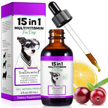 Load image into Gallery viewer, Dog Multivitamin Liquid Drops - 15 in 1 with Glucosamine, MSM &amp; Cranberry, Supports Joint, Skin &amp; Coat, Immune, Heart &amp; Urinary Health, 2 fl oz

