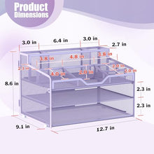 Load image into Gallery viewer, Docnest 3 Tier Mesh Desk Organizer for Paper Office Supplies – Multi-Functional Letter Tray with 5 Adjustable Compartments, 3 Pen Holders, Desktop Storage for Files, Mail, Stationery – Purple

