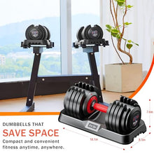 Load image into Gallery viewer, Adjustable Dumbbell Set, 10-in-1 25LB/55LB Ajustable Dumbbells with Safe Locking System, Enclosed Storage Tray
