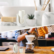 Load image into Gallery viewer, Dobbyby Ceramic Bathroom Cup Dispenser with Stylish Vertical Stripes - Disposable Mouthwash Cup Holder Holds 3-4oz Paper Cups for Rinsing Cups on Bathroom Vanity Countertops (White-White-2 Pack)
