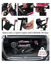 Load image into Gallery viewer, Ecomobi Light Weight Mobility Scooter for Seniors &amp; Adults, 12–30 Mile Range, Foldable Airline Approved Portable 4 Wheel Motorized Scooter with Removable Lithium Battery, 300 lb Capacity, MS02F Pink
