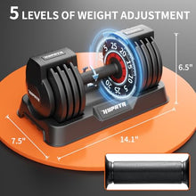 Load image into Gallery viewer, HYPATA 25 lbs Pair Adjustable Dumbbell Set, Fast Adjust Weight with Tray Suitable, Adjustable Dumbbells for Full Body Workout
