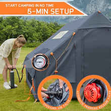 Load image into Gallery viewer, Inflatable Tents for Camping, 4-6 Person Easy Blow Up Tent with Hand Pump,4 Seasons Waterproof Air Inflatable Camping Tent,Hot Tent with Skylight and Stove Jack for Family Camping,Grey
