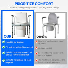 Load image into Gallery viewer, Toilet Safety Rail for Seniors – Adjustable &amp; Foldable Toilet Safety Frame with Padded Handles, Stand Alone Bathroom Safety Rail &amp; Toilet Support for Elderly, Fits Most Toilets, 350 lb Capacity
