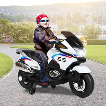 Load image into Gallery viewer, Kids Motorcycle, 12V Battery Powered Electric Motorbike w/Training Wheels, LED Lights, Foot Pedal &amp; Spring Suspension (White)
