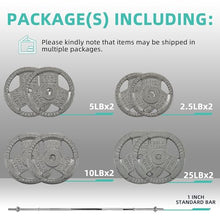 Load image into Gallery viewer, Fitvids Cast Iron 1" Standard Weight Plates Including 5FT Standard Barbell Bar &amp; Star Locks, 95 Pounds Set
