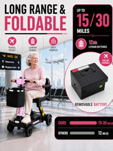 Load image into Gallery viewer, Ecomobi Light Weight Mobility Scooter for Seniors &amp; Adults, 12–30 Mile Range, Foldable Airline Approved Portable 4 Wheel Motorized Scooter with Removable Lithium Battery, 300 lb Capacity, MS02F Pink
