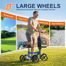 Load image into Gallery viewer, Aojin Knee Scooter for Adults for FootInjuries, 300lbs Capacity, All Terrain Foldable Knee Scooter Walker with Bag, 13" Wide Pu Seat, Compact Crutches Alternative (Blue)
