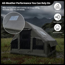 Load image into Gallery viewer, Qeroo® Luxury Inflatable Camping Tent,Wind &amp; Rain Resistant, Breathable &amp; Durable Wear-Resistant Fabric, Built-in Stove Jack,Fast Setup with Hand Pump,All-Season Ready, Mosquito-Proof Mesh Windows
