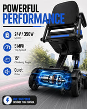 Load image into Gallery viewer, Ecomobi Light Weight Mobility Scooter for Seniors &amp; Adults, 12–30 Mile Range, Foldable Airline Approved Portable 4 Wheel Motorized Scooter with Removable Lithium Battery, 300 lb Capacity, MS02F Blue
