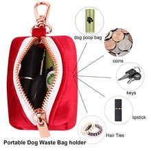 Load image into Gallery viewer, ARING PET Dog Waste Bag Dispenser, Soft Doggy Poop Bags Holders Attach to Any Leashes, Velvet Portable Washable Red Pet Waste Pouch Dispenser with Metal Zipper
