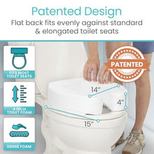 Load image into Gallery viewer, Vive Toilet Seat Riser Cushion for Seniors - Universal Fit - Raised Toilet Seat with High-Density Foam for Elongated &amp; Standard - Firm Handle, Cushioned &amp; Padded - Elevated Medical Handicap Lifter
