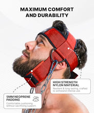 Load image into Gallery viewer, DMoose Fitness Neck Harness for Weight Lifting - Soft Padded Head &amp; Chin Strap with 30" Heavy Duty Steel Chain - Neck Exerciser, Trainer &amp; Strengthener to Support Injury Recovery (Red)
