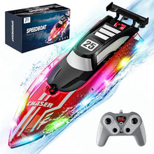 Load image into Gallery viewer, JOI MEW RC Boat for Kids with LED Lights, 2.4Ghz Remote Control Racing Boats for 8-12,Toy Water Boat for Pools &amp; Lakes
