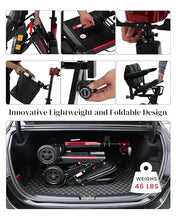 Load image into Gallery viewer, Ecomobi Light Weight Mobility Scooter for Seniors &amp; Adults, 12–30 Mile Range, Foldable Airline Approved Portable 4 Wheel Motorized Scooter with Removable Lithium Battery, 300 lb Capacity, Ultra Red
