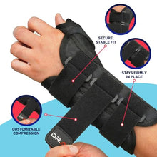 Load image into Gallery viewer, Dr. Arthritis Carpal Tunnel Wrist Brace Night Support, Thumb Spica Splint Right Hand for De Quervains Tenosynovitis, Tendonitis, Wrist Brace With Thumb Support-Small/Medium-Women &amp; Men, Black
