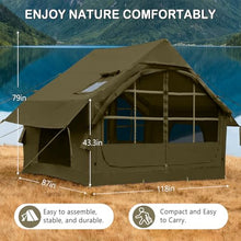 Load image into Gallery viewer, Blow Up Tent with Skylight and Stove Jack,4-6 Person Inflatable Camping Hot Tent with Pump,Easy Setup Family Camping Tent 4 Season Waterproof Outdoor Tents,Green
