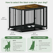 Load image into Gallery viewer, 43.3" Heavy Duty Large Dog Crate with Wheels &amp; Feeding Bowls, 3 in 1 Foldable Extra Large Dog Kennel &amp; Playpen, Indestructible Escape Proof Metal Dog Cage for Large Dogs, Indoor Outdoor, Rustic Brown
