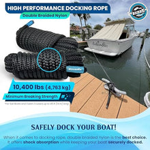 Load image into Gallery viewer, Premium Nylon Boat Dock Lines &amp; Ropes for Docking 5/8'' x 25' | Double Braided Marine Rope &amp; Mooring Line| Boat Ropes for Docking with Loop | UV &amp; Saltwater Resistant Dock Ropes for Boats &amp; Pontoons
