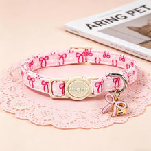 Load image into Gallery viewer, ARING PET 2 Pack Cat Collars with Bell, Cute Soft Cotton Kitten Kitty Breakaway Spring Summer Cat Collars for Boy Girl Cats-Pink Bow &amp; Blue Floral
