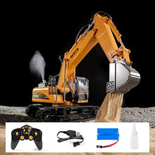 Load image into Gallery viewer, 21CH Alloy RC Track Excavator 1/14, Steam Crawler Metal Bucket Construction Vehicle Model, Smoke Sound Lights
