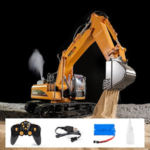 21CH Alloy RC Track Excavator 1/14, Steam Crawler Metal Bucket Construction Vehicle Model, Smoke Sound Lights
