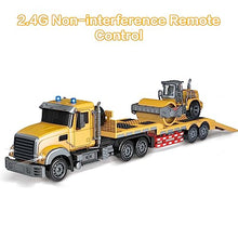 Load image into Gallery viewer, Fistone RC Semi Truck with Trailer, 1:24 RC Semi-Trailer Engineering Tractor with Sound and Lights, 2.4Ghz Remote Control Flatbed Truck with Road Roller Toys, Construction Vehicles Toy for Boys
