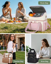 Load image into Gallery viewer, HOMESPON Double Layer Insulated Lunch Bag with Shoulder Strap, 12L, Pink
