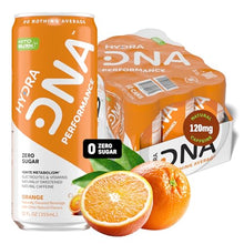 Load image into Gallery viewer, HYDRADNA- Clean Performance Drink, Zero Sugar | For Natural Fuel, Alertness, Boost, Stamina,120 mg Organic Caffeine, Natural Flavors, Zero Sucralose, Clean Ingredients (12 Pack) (12 Pack, Orange)
