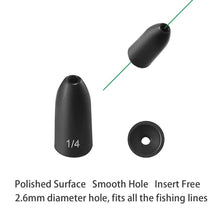 Load image into Gallery viewer, Fishfun Tungsten Bullet Fishing Weights, Insert Free Worm Sinkers, 12 Pack, 1/8oz, No Chip Black
