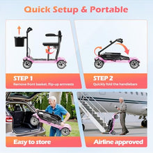 Load image into Gallery viewer, Lightweight Mobility Scooter for Adults &amp; Seniors - Cruise &amp; Airport Approved, 43lb Foldable Portable Motorized Scooters with Dual Lithium Batteries for 24.8 Miles Travel, 300lb Capacity, Pink
