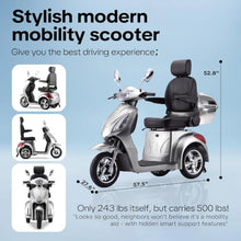 Load image into Gallery viewer, Super Large Electric 3 Wheel Mobility Scooters, Heavy Duty 800W Wheelchair Device, 25 Miles Long Range, All Terrain Mobility Scooter，Speed Adjust, Remote Key,Receive Ready to Ride (3 Wheel-Silver)
