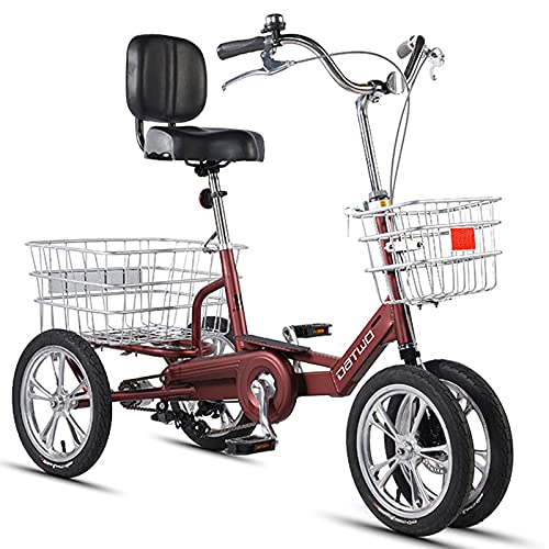 Three Wheel Bike, Adult Tricycle Small Adult Bicycle 4Wheel+Seat Backrest Basket Traditional Design for Seniors Cycling Pedalling