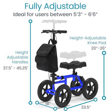 Load image into Gallery viewer, Vive Mobility All Terrain Knee Scooter Walker for Foot Injuries - Adult Broken Leg Crutch Cart Roller for Surgery, Broken Foot, Ankle Injury - Kneeling Rolling Steerable Seated Wheel Scooter Aid
