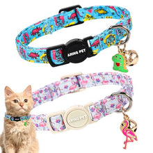 Load image into Gallery viewer, ARING PET 2 Pack Cat Collars with Bell, Cute Summer Soft Cotton Kitten Kitty Breakaway Cat Collars for Boy Girl Cats-Dinosaur &amp; Flamingo
