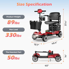 Load image into Gallery viewer, Foldable 4-Wheel Mobility Scooter for Adults – Portable Motorized Scooter with 330 lbs Capacity, Detachable Battery, Dual Baskets, Cup &amp; Phone Holder, Red
