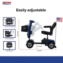 Load image into Gallery viewer, Metro Mobility 4 Wheel Powered Mobility Scooter for Seniors - 300 lbs Capacity Electric Mobility Scooter for Adults - Long Range Power Extended Battery with Thickened Seat and USB Charging Port - Blue
