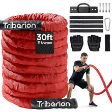 Load image into Gallery viewer, Battle Rope for Home Gym Workout - 1.5 Inch 30ft Heavy Weighted Training Exercise Ropes Fitness Equipment with Sleeve and Anchor Strap Kit for Outdoor Working Out - Red
