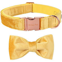 Load image into Gallery viewer, ARING PET Bowtie Dog Collar-Velvet Dog Collars with Detachable Bowtie, Adorable&amp;Soft Yellow Dog Collar.
