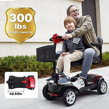 Load image into Gallery viewer, Metro Mobility 4 Wheel Foldable Mobility Scooter for Adults - 300 lbs Capacity Powered Mobility Scooters for Seniors, Travel - High-Performance Operation &amp; Intelligent Electromagnetic Brake - Red
