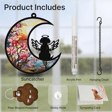 Load image into Gallery viewer, PawSailor Dog Memorial Suncatcher, Memorial Gifts with Sympathy Card &amp; Dog Fur Storage Keychain, Moon Design Gift for Loss of Pet (Flowers)
